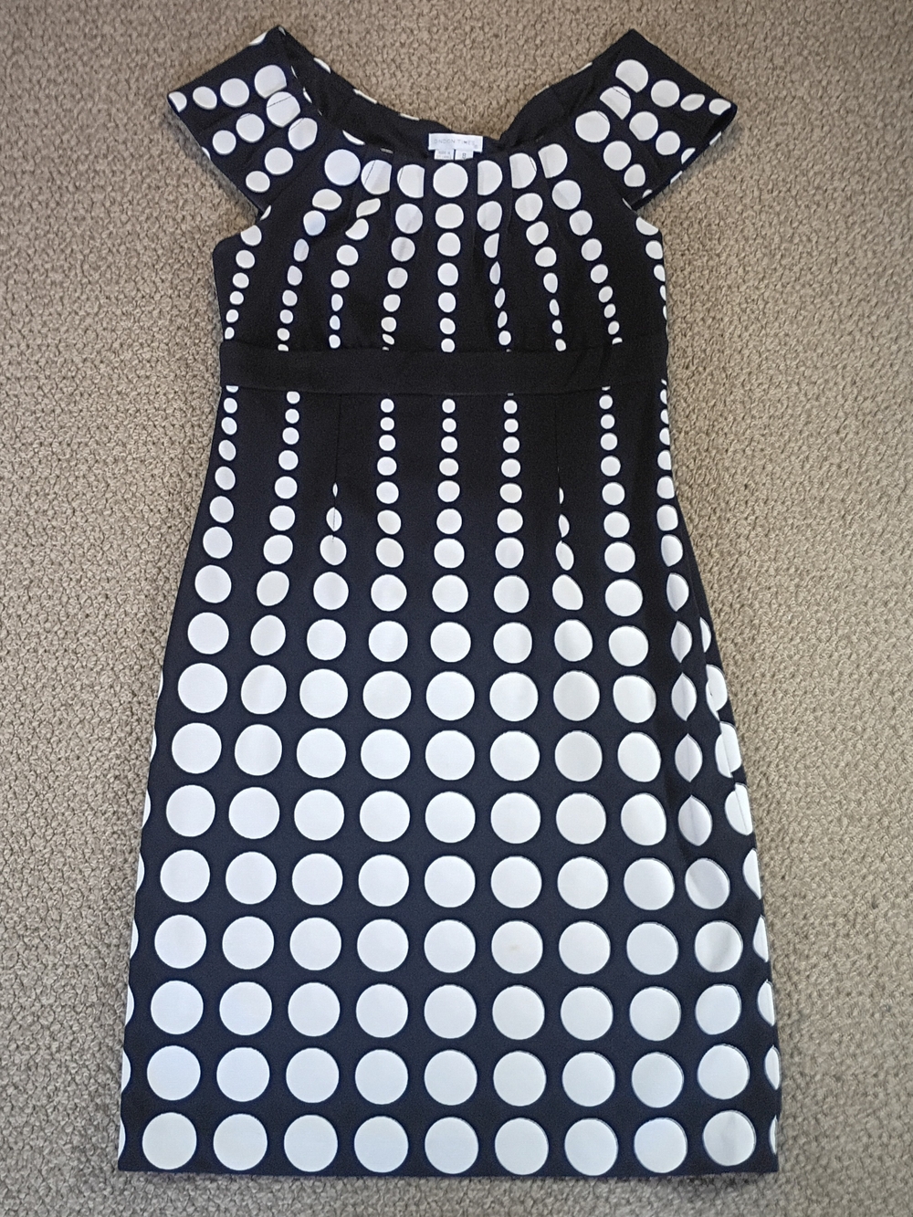 London Times Black and White Polka Dot Fit-and-Flare Dress 8